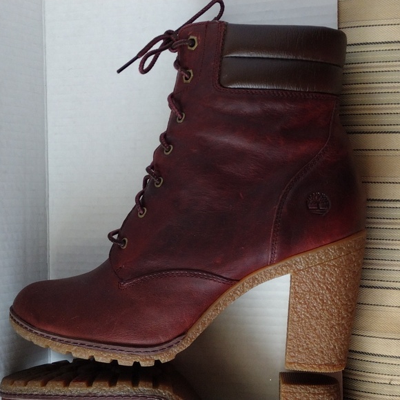 Timberland Tillston Burgundy and Brown Heeled Boots with Lace-up Detail 11 - Picture 6 of 11